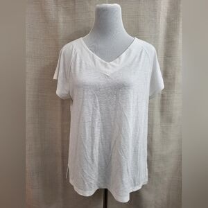 Talbots Women's Short Sleeve Top White Linen Comfort Stretch Light Size Med